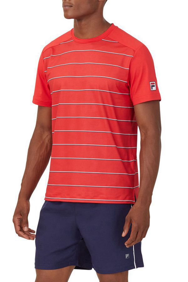 Tops Fila Homem Vermelhas/Vermelhas Listrada - Fila Heritage Stripe Crew Portugal Online,ROTP-15308